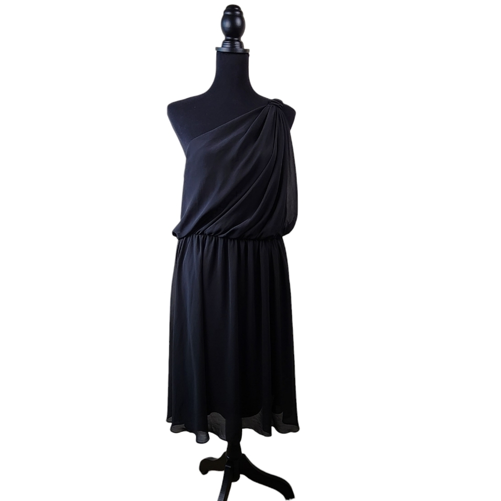 Evan Picone One-Shoulder Black Dress